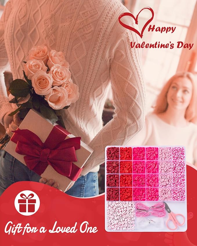 Goldwise Valentine's Day Friendship Bracelet Kit, Pink Beads, Jewelry Making Kit with 5 Kinds of Unique Pink Clay Beads, Letter Beads and Charms, GIFS for Fans, Couples and Best Friends