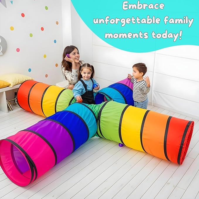 XXL Tunnel for Kids 98 in. | Tunnel Tent for Toddlers | 4X Play Tunnels for Children | Colorful Pop Up Crawl Tunnel | Collapsible Gift for Boy and Girl Indoor and Outdoor Game