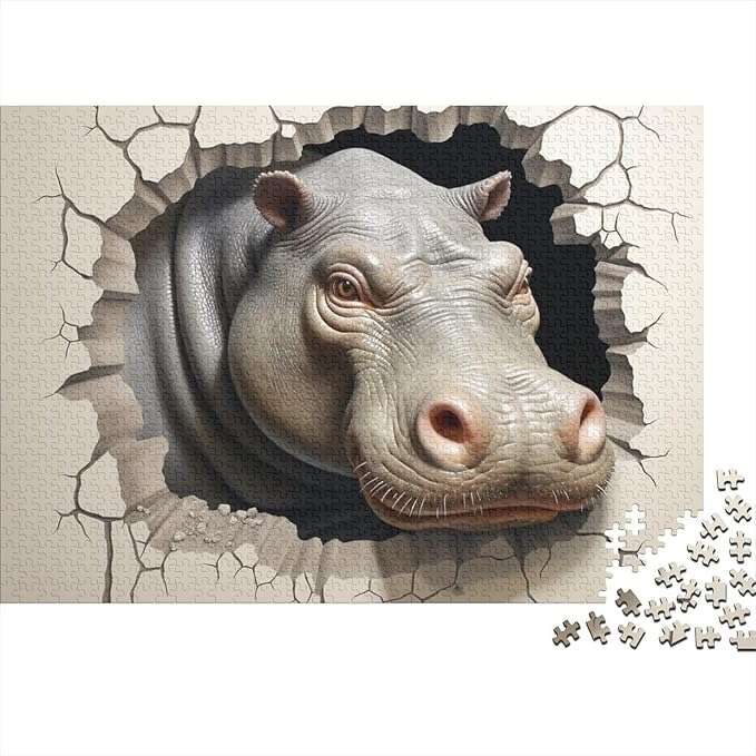 Hippo Thickened Wooden Jigsaw Puzzle Adults Fun 500 Piece 3D Animal Education Game Decoration Stress Relief Toy Toy Intellectual Game Relaxation and Intelligence 500pcs (52x38cm)