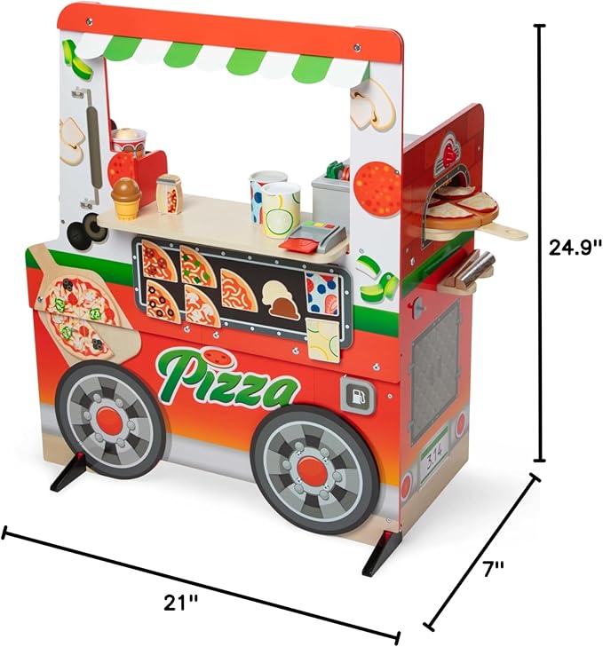 Melissa & Doug Wooden Pizza Food Truck Activity Center with Play Food, for Boys and Girls 3+