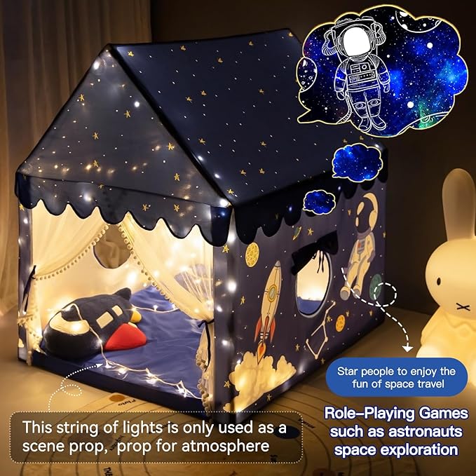 Kids Play Tent Playhouse Indoor Tent for Kids Boys Toddler, Large Castle Play House Bed Tents Spaceship Outer Space Rocket Blue