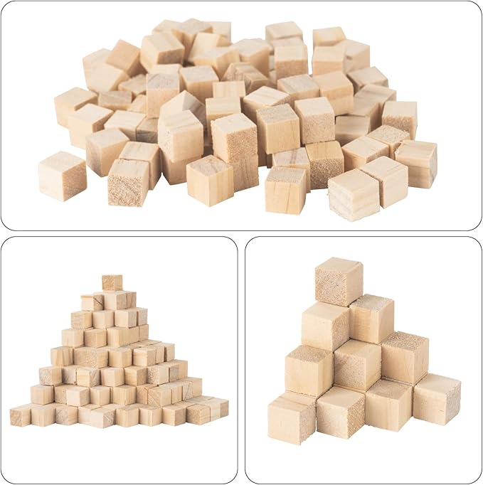 200 Pack 1 Inches Unfinished Wood Cubes Blocks - Natural Wooden Square Blocks Great for Crafts Making