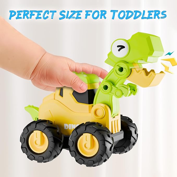iPlay, iLearn Dinosaur Truck Toys for Toddlers, Boys Dino Press Go Racing Cars, Kids Construction Sandbox Vehicles Playset, Baby Push Go Friction Car Set, Birthday Gift for 18 Months 2 3 4 5 Years Old