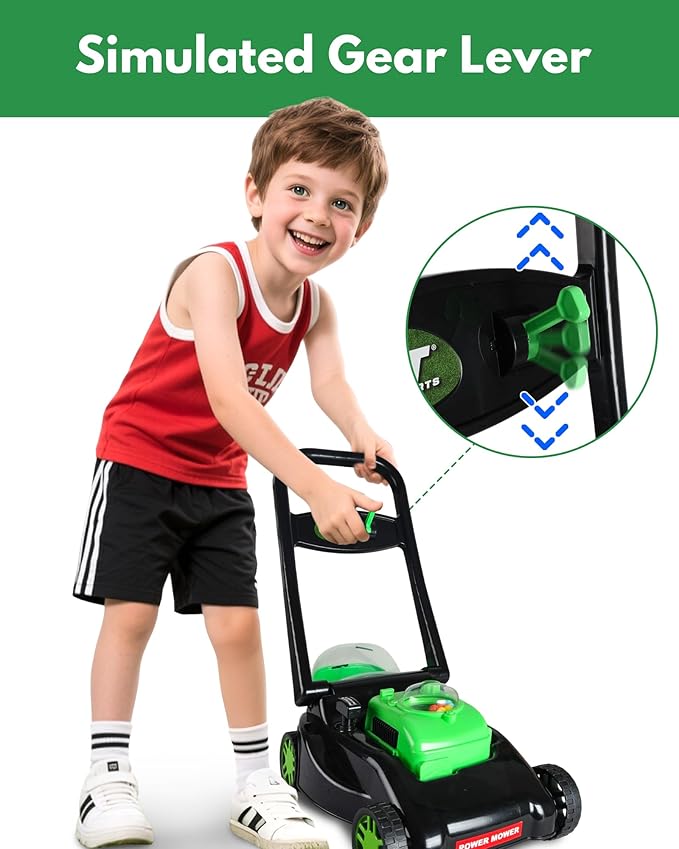 Kids Lawn Mower with Realistic Grass-Cutting Action and Sounds – No Batteries Required | Fun Outdoor Push Toy, Birthday Gift & Halloween Present for 3, 4, 5, 6, 7, 8 Year Old Boys and Girls (Black)