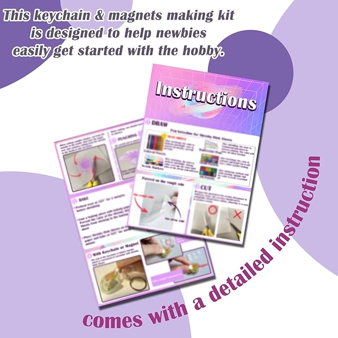 Vicentorra Shrinky Dink Sheets Keychain & Magnets Making Kit, Shrink Art Kit with 16 Plastic Sheets, Hole Punch, Pencils, Magnets, Tweezers, Keychains, Scissors, Paper Craft Kits