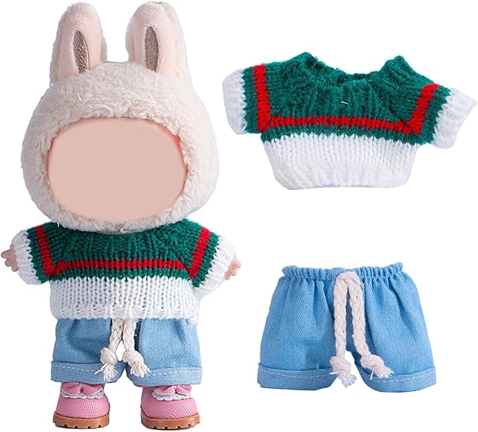 17cm Doll Clothes Set, Premium Jeans & Knitted Sweater Outfit for 17cm 15cm Dolls, Cute Dress Up Fashion, No Doll Included (C, 17cm/15cm)