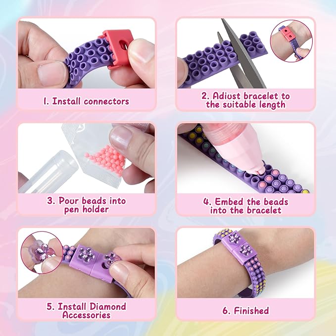 DOLIVE Diamond Bracelet Making Kit, 4 PCS DIY Multicolor Gems Friendship Bracelet with 2 Jewelry Making Pens, Art Carfts Toys for Kids 5 6 7 8 9 10 11 12+