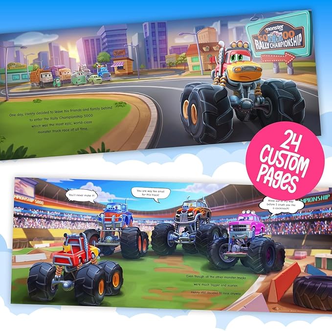 STORYBUG Personalized Monster Truck Story Book - Kids Custom Book with Name in The Story, 11in x 8.5in, Blue