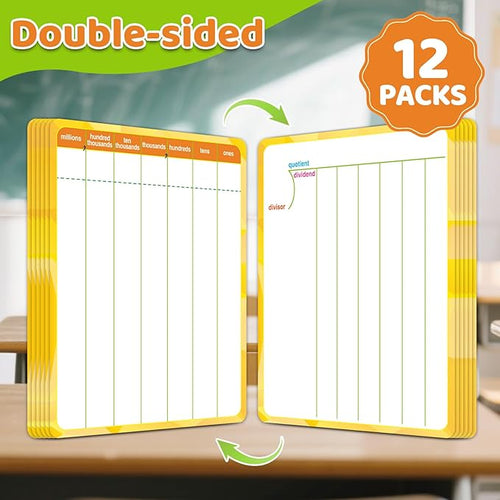 12 Packs Long Division & Multiplication Flash Cards: Math Manipulative Dry Erase Board, Math Games Chart for 2nd 3rd 4th Grade Classroom Must Haves, Homeschool Supplies Teacher Essentials