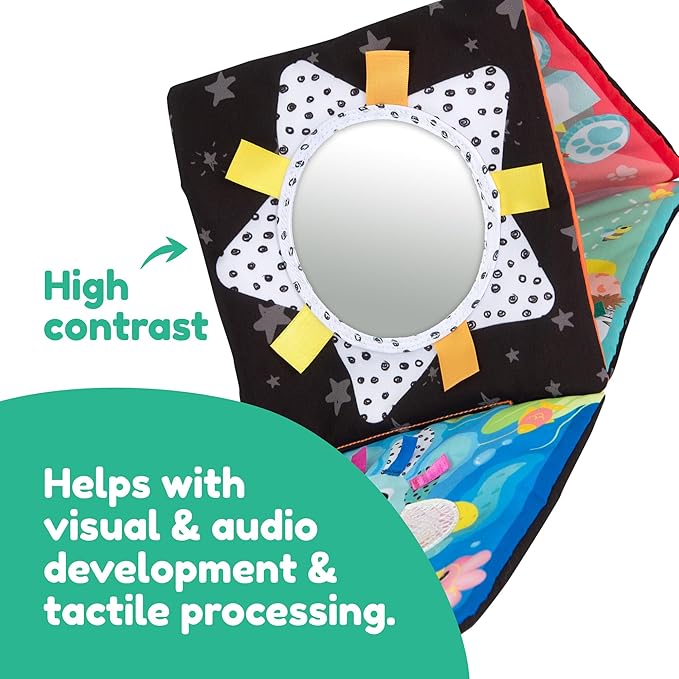LAMAZE Tummy Time Baby Mirror Toy - Portable Folding Fabric Soft Book with High Contrast Colors for Sensory Development - Baby and Stocking Stuffers - Ages 0 Months and Up