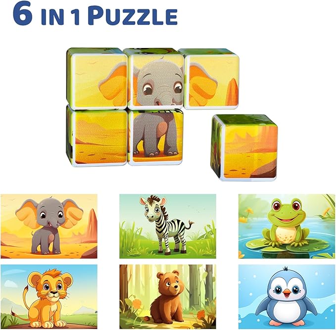 3D Magnetic Cubic Jigsaw Puzzle Toys for Toddlers, Large Building Blocks Cubes 1.65 Inches, Sensory & Montessori Toys for Kids 3-5