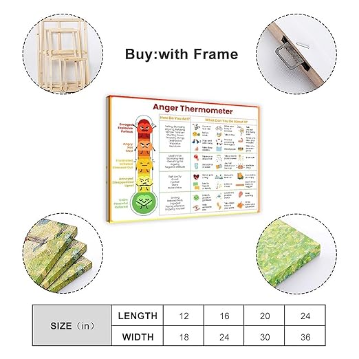 XIANF Anxiety Thermometer With Coping Skills - Feelings Emotions Chart Poster Kids Teens Awareness Sheet Wall Decor Canvas Poster for Classroom School Therapy Room Frame:12x18inch(30x45cm)