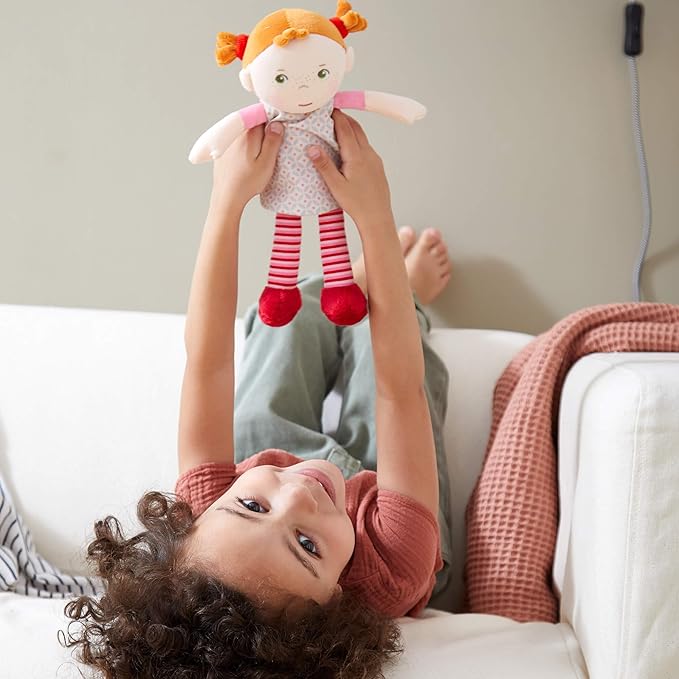 HABA Soft Baby Doll Roya - 10" Rag Doll with Red Pigtails, Pink Dress - Machine Washable Doll - Ideal Soft Doll for 2 Year Old Girls