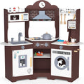 ANPABO Play Kitchen for Kids, Wooden Kitchen Playset w/Real Lights & Sounds, Coffee & Ice Maker, Microwave, Stove, 30Pcs Accessories Include Play Food, Pretend Play Set for Boys & Girls, Espresso
