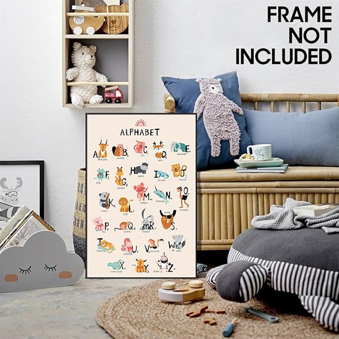 Animal Alphabet Poster - ABC Animal Poster for Toddlers, Wall Art for Classroom or Nursery, 16x24in Unframed
