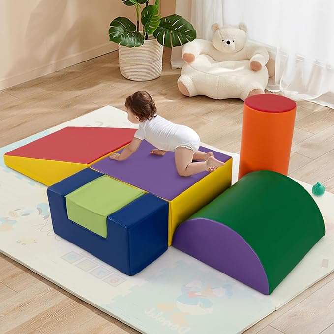 HONEY JOY 6-Piece Climb and Crawl Playset, Soft Climbing Foam Block Activity Play Structure Gym Equipment for Infant Baby, Color Coordination, Waterproof Indoor Climbing Toys for Toddlers (Purple)