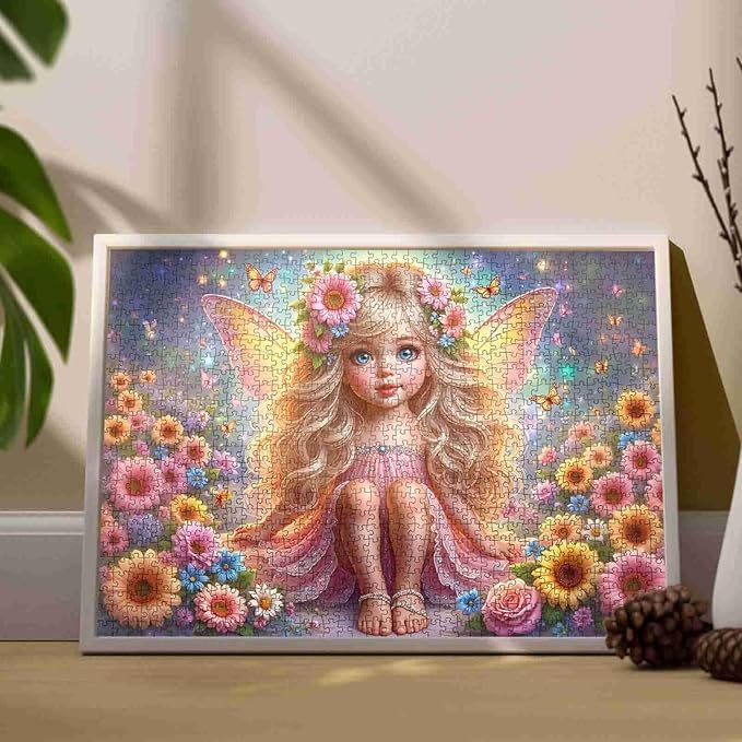 Tucocoo 1000 Piece Jigsaw Puzzle for Adults, Blonde Fairy Girl in Floral Dress with Butterflies – Fantasy Puzzle for Relaxation and Wall Art, Enchanted Garden Scene Puzzle Gift for Women and Teens