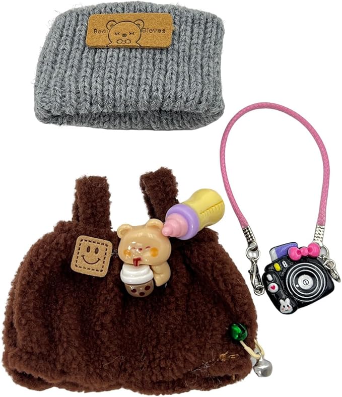 2025 New Clothes for Doll, 3-Piece Brown Set for 17cm Dolls, Includes Hat, Romper, Accessories, Perfect Fit, Easy to Dress, Complete Accessories for Endless Styling