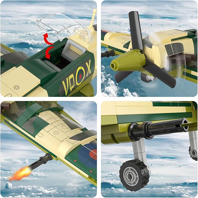 Military Spitfire Fighter Plane Jet Building Set - Compatible with Lego Plane, Gift for Boys Age 6+ and WW2 Military SetCollectors & Enthusiasts