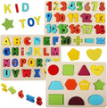 Wooden Puzzles for Toddlers, LENNYSTONE Wood Alphabet Number Shape Puzzles Kids Preschool Learning Toys for Boys Girls Ages 2 3 4 5 Year olds