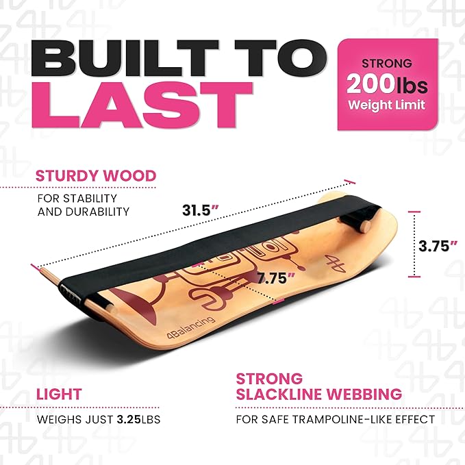 Balance Board for Kids - Slackline Wooden Wobble Board - Slackboard Balance Trainer for Coordination - Training for Skateboard, Snowboard, Football, Soccer, Baseball, Basketball
