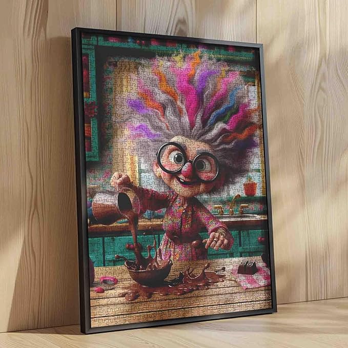 Rainbow Hair Grandma Jigsaw Puzzles for Adults 1000 Pieces Vintage Kitchen DIY Puzzles for Challenging Family Activity Games Elderly Lady Art Jigsaw Puzzles Home Wall Decor Craft Gifts 20x27 Inches