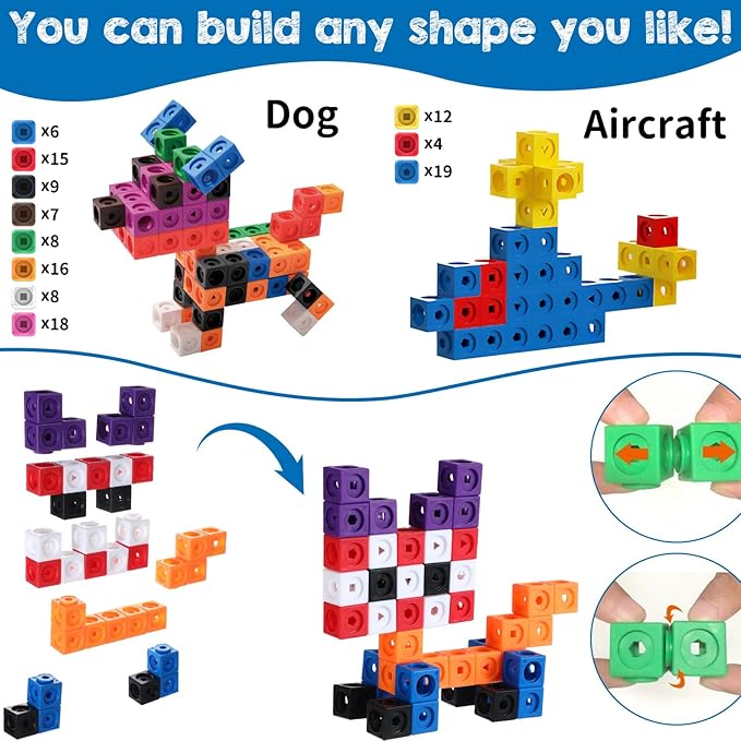 Poen 800 Pcs Linking Cubes for Math Counting Blocks Colorful Manipulatives Cubes Toy Connecting Blocks Education Learning Math Construction Toy for Kids Ages 4-8 Stem Activity