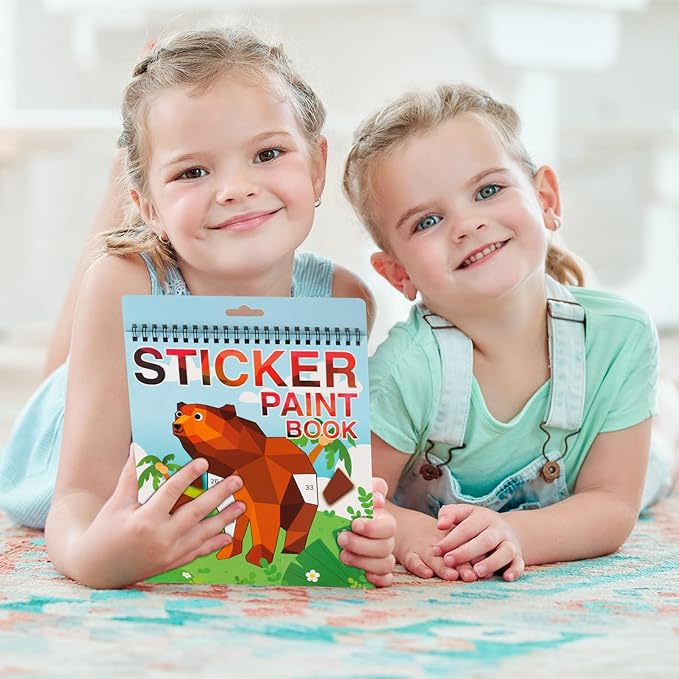 Animal Crafts for Kids Ages 4-8 Sticker Paint Books Sticker Book for Kids Ages 4-8 Boys and Girls Birthday Gifts Party Favor, Travel Activity Book Set for Learning