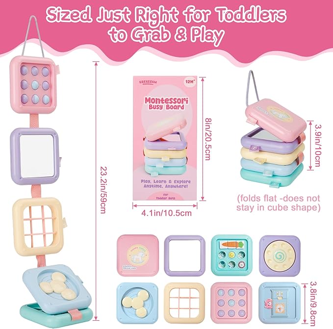 Montessori Toys for 1 Year Old Girls Gifts, Toddler Busy Board, Baby Learning Travel Sensory Toys for Toddlers 1-3, 1st Birthday Gifts, Easter Basket & Stocking Stuffer, Macarons