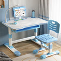 2025 NEW Kid's Study Desk and Chair Set, Ergonomic Height Adjustable Children Study Desk with Tilt Desktop, Book Stand, Light, Metal Hook and Storage Drawer,Gift for Boys Girls (Blue 70cm light)