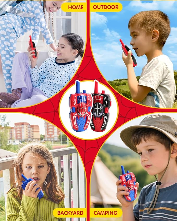 Spider Hero Walkie Talkies for Kids – 2 Pack Indoor & Outdoor Toys for Boys Ages 3-8, Birthday Gift for Children, Fun Two-Way Radios for Playtime & Adventures
