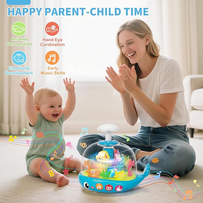 Baby Toys 6 to 12 Months, Musical Aquarium Infant Toys for 7 8 9 10 11 Months, Early Learning Educational Toy with Sound, Press Glow Spin for Cause and Effect, Christmas Birthday Gifts for Boy Girl