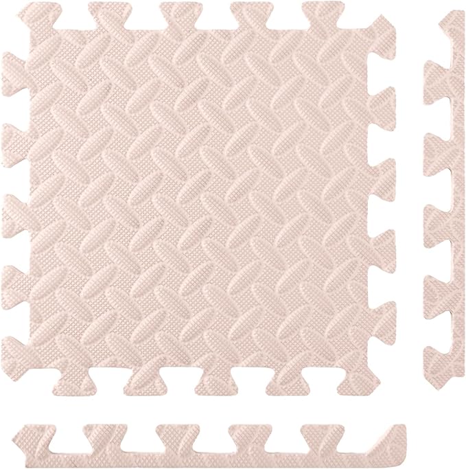 Shihanee 16 Pcs Foam Floor Baby Tiles 11.81 x 11.81 inches Foam Floor Mats Play Mats Bulk with Borders Interlocking for Kids Baby Playroom Nursery Gym（Beige）