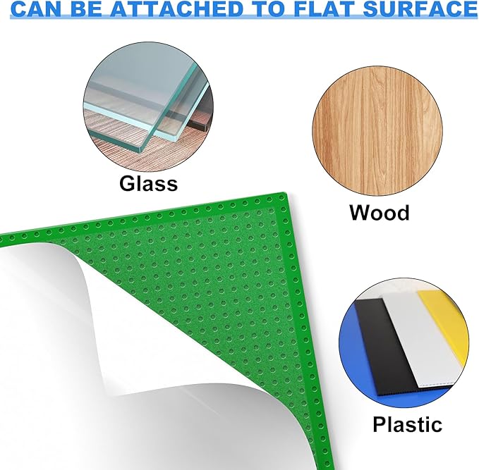 Classic Baseplates, Peel and Stick Base Plates for Building Bricks, Compatible with Major Brands, Self-Adhersive Base for Bricks 10" x 10", 6 Pack Green