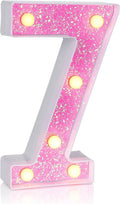 Foaky Pink Light up Letters，Pink Party Decorations,Girls Room Decor,Glitter Marquee Numbers,Alphabet Letter Sign for Night Light Birthday Party Girls Gifts, Home Bar Decoration (7)