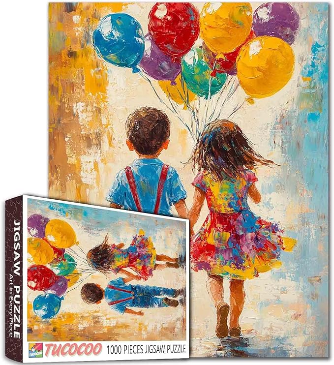 Tucocoo Banksy Little Girl and Boy Jigsaw Puzzle 1000 Pieces Graffiti Colorful Balloon Street Art Puzzles for Adults, DIY Crafts 1000 Piece Puzzle for Challenging Family Games Home Decor Gifts