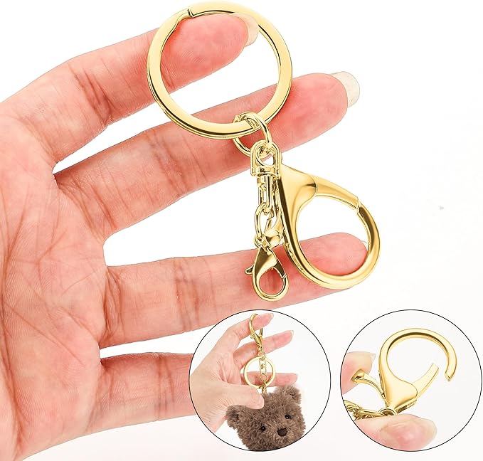 10 Pack a Set Metal Lobster Claw Clasps and Key Rings, Key Chain Accessories, Keychain Making kit for Keys, Art Crafts, Jewelry Making, Gold