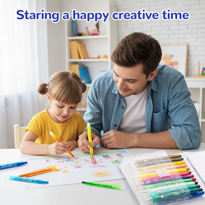 M&G 24 Colors Washable Non-Toxic Crayon Set for Toddlers Children Coloring, Twist Crayons for Kids Toddlers, Art Supplies for Coloring Book for Gifts and School Projects