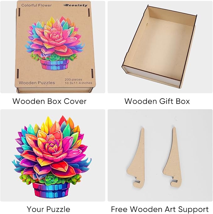 Wooden Puzzles Colorful Flower 500pcs King Size 16.9'' x 16.2'', Luxurious Shaped Wood Puzzle, Beautiful Package, Best Gift for Adults and Kids, Family Game