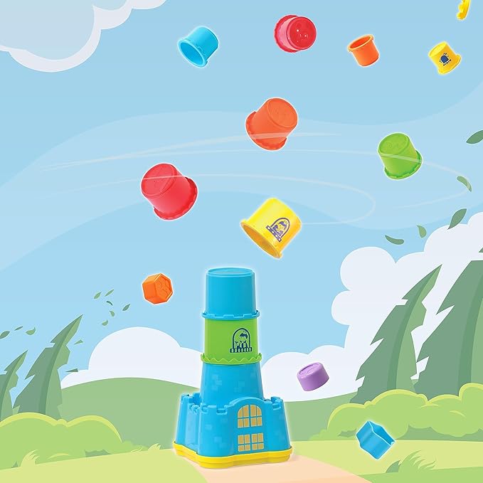 HAP-P-KID Toddler Baby Castle Stacking Nesting Cups, Infant Shape Sorting Blocks, Stack and Nest Sand Bath Stacker, Birthday Baby Gifts for 12 13 14 15 16 18 24 Months, 1 2 3 4 Year Old