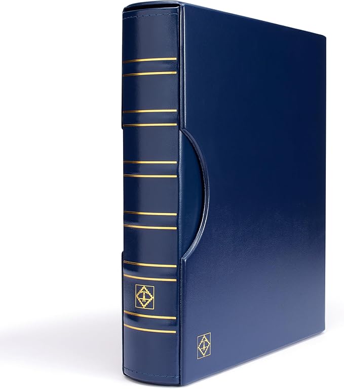 Lighthouse - Coin Album Set with ENCAP 5 Pages for Quadrum Snaplocks, Fits 100 2"x2" Coin Holders with Matching Slipcase - Blue