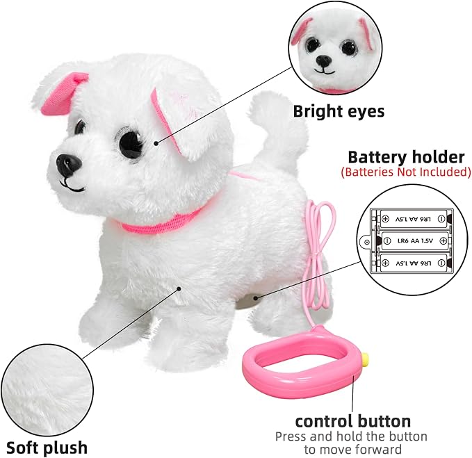 YH YUHUNG Walking and Barking Toy Dog with Remote Control Leash Puppy Electronic Pets Interactive Toys for Kids (White)