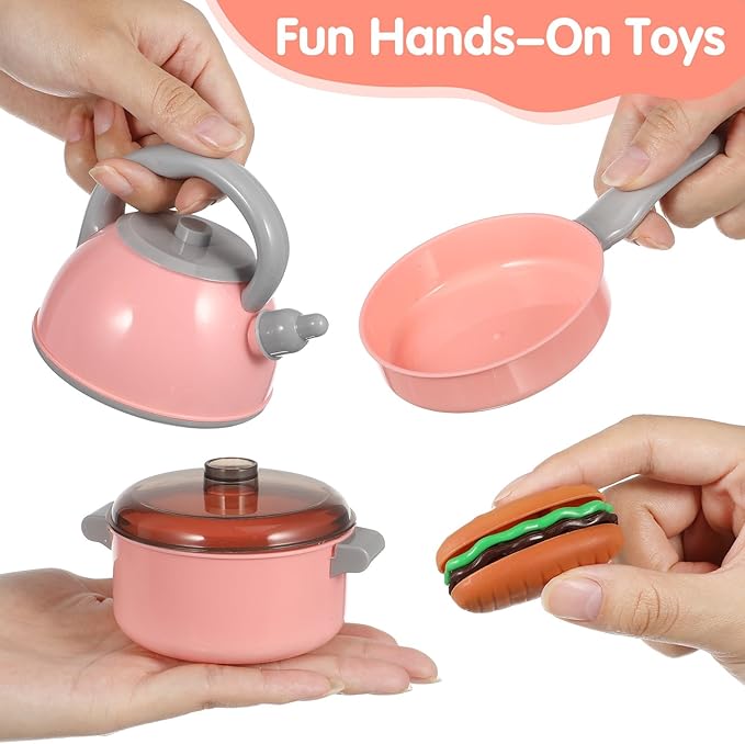 UPKOCH 86-Piece Interactive Kids Kitchen Playset with Electric Stove & Pressure Cooker - Pretend Play Cooking Toys for Toddlers, Cutting Vegetables & BBQ Grill Roleplay (Pink)