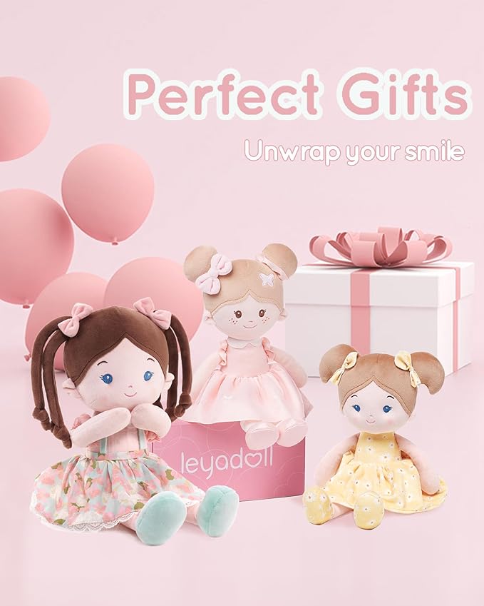 LeyaDoll Soft Baby Doll Toys (16''), My First Baby Rag Doll for 1 Year-Old Girl Birthday Gift, Christmas Plush Toys Gift for Toddler Kids Infants- Meadow Girl