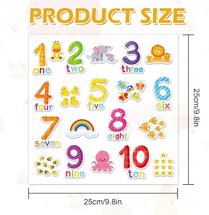 Whaline 40Pcs Number Thick Gel Clings Cute Animals Numbers 1-10 Window Gel Decals Colorful Word Spelling Window Clings for Early Education Learning Home Classroom Nursery Decor