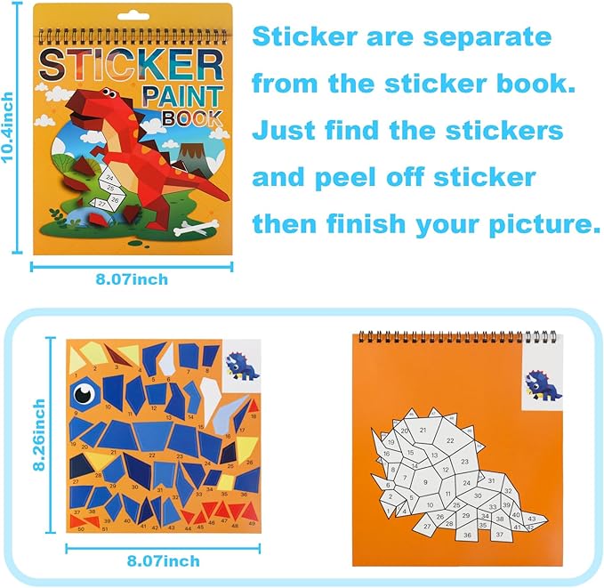 Reusable Sticker Book for Kids, Car Stickers Crafts for Kids Ages 4-8 Paint by Sticker Boys and Girls Birthday Gifts Party Favor, Travel Activity Book Set for Learning (Dinosaur+Ocean+Vehicle)