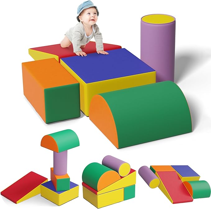TOLEAD 5 Pcs Foam Climbing Blocks for Toddlers, Soft Play Set Climb and Crawl Foam Activity Playset Gym Equipment for Playroom, Daycare, Kindergarten,Multicolored