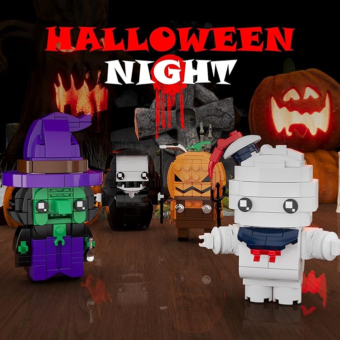 Halloween Pumpkin Ghost Witch Devil Building Blocks Kit for Kids, Halloween Bricks Figures Set Toys Gifts for Kids Party Favors Goodie Bags Stuffers for Boys Girls 6 up