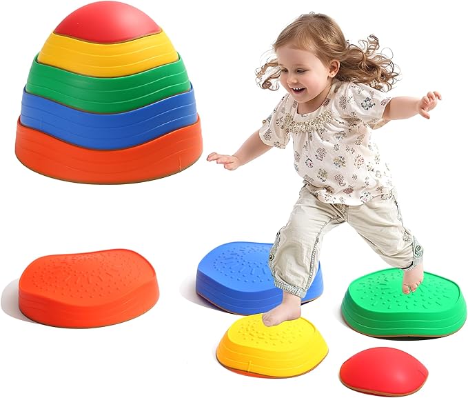 Balance Stepping Stones for Kids, 5pcs Sensory Stepping Stones, Indoor & Outdoor Obstacle Course Play Equipment, Enhances Toddler Gross Motor & Coordination Skills, Ages 3 4 5 6 7 8+