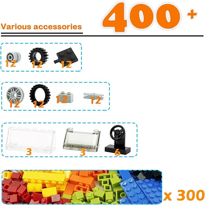 Classic Bricks Wheels and Axles Sets, Over 400pcs Car Parts and Pieces Tires, Educational Building Kits Toys